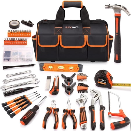 219-Piece Premium Tool Kit with 16 inch Tool Bag, Steel Home Repairing Tool Set, Large Mouth Opening Tool Bag with 19 Pockets
