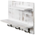 thumbnail image 6 of MyGift 2 Tier White Wood Wall Mounted Organizer Shelf with 6 Hooks, Rustic Rack, 6 of 7