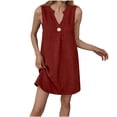 thumbnail image 3 of TaTaai V-Neck Sleeveless Shift Dress Women's Solid Color Mini Casual Dress Linen Feel Button Detail A-Line Lightweight Summer Gift, 3 of 7