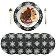 thumbnail image 4 of Round Grid Placemat ,One Sizex4, Round Placemat, PVC Plate Mat，15.4 Inch Non-Slip and Heat Resistant, Table Placemat, Dining Room Placemat Winter Black Snowflakes, 4 of 7