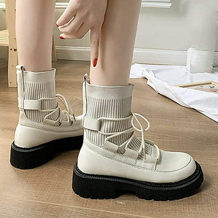 

YOTAMI Womens Shoes Soft Comfortable and Breathable Retro Shoes Thick Heel Boots Autumn White 6.5-7