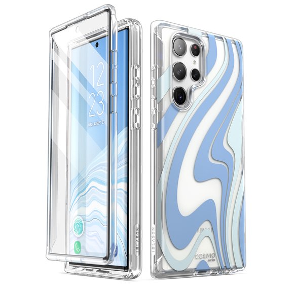 i-Blason Cosmo Series pour Samsung Galaxy S23 Ultra 5G (Version 2023), Étui Protecteur Mince et Stylé avec Protecteur d'Écran Intégré (BlueSwirl)