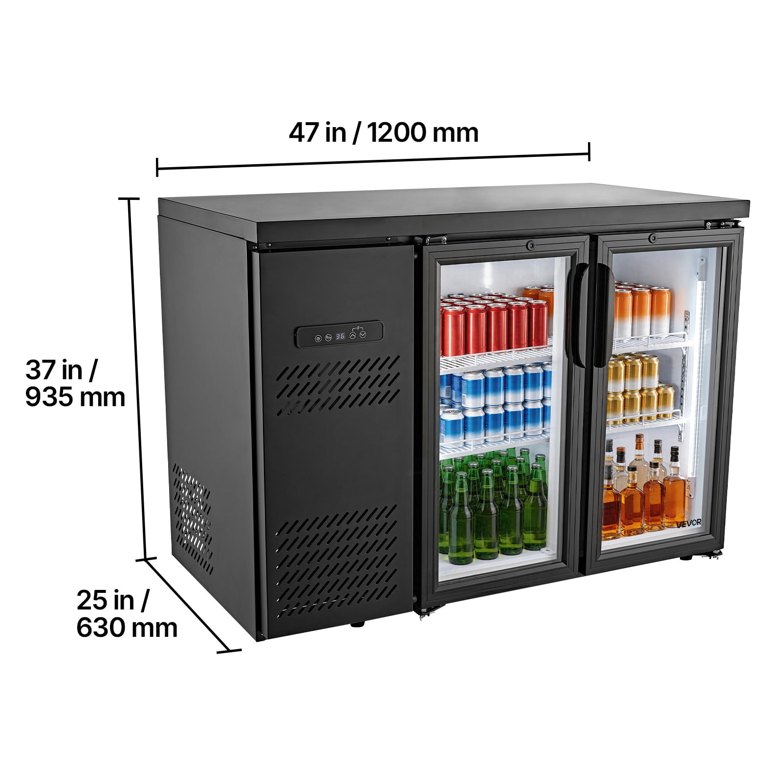 VEVOR Back Bar Cooler, 11.8 Cu. Ft Counter Height Beverage Refrigerator, Commercial Display Fridge w/ 2 Glass Doors, LED Lighting, Shelves, Fan Cooling Beer Wine Cooler for Pub, Merchandiser, Office