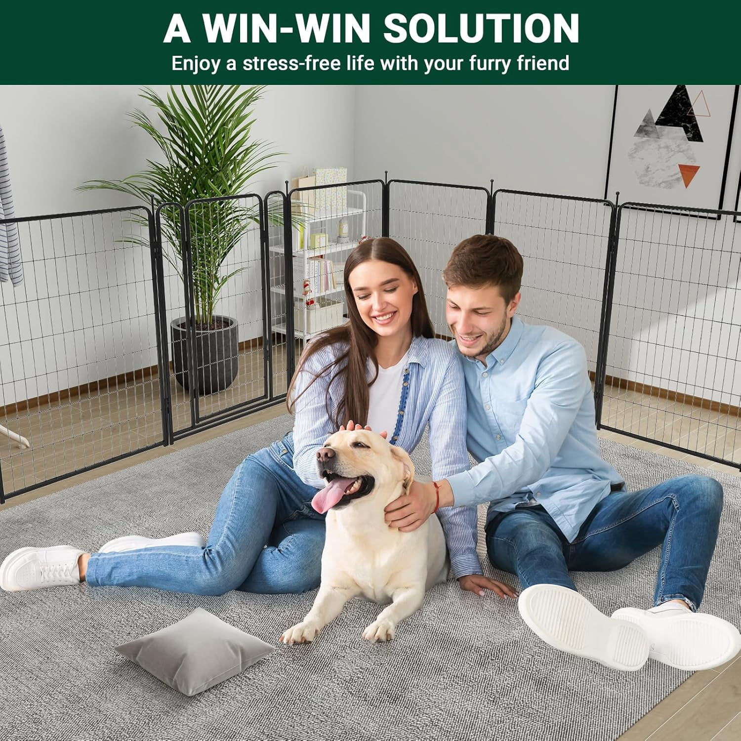 Roromall Dog Playpen Indoor/Outdoor,40"H x 32"W 8 Panels Pet Play Pen, Stress-Free and Safe Play, Portable Metal Pet Exercise for Rv Camping Garden Yard, Quick Install