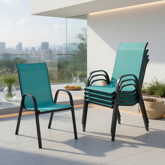 Topcobe Set of 4 Outdoor Patio Chairs with Weather-resistant Fabric, Outdoor Dining Chairs Set, Easy to Assemble-Blue (Only Chairs)