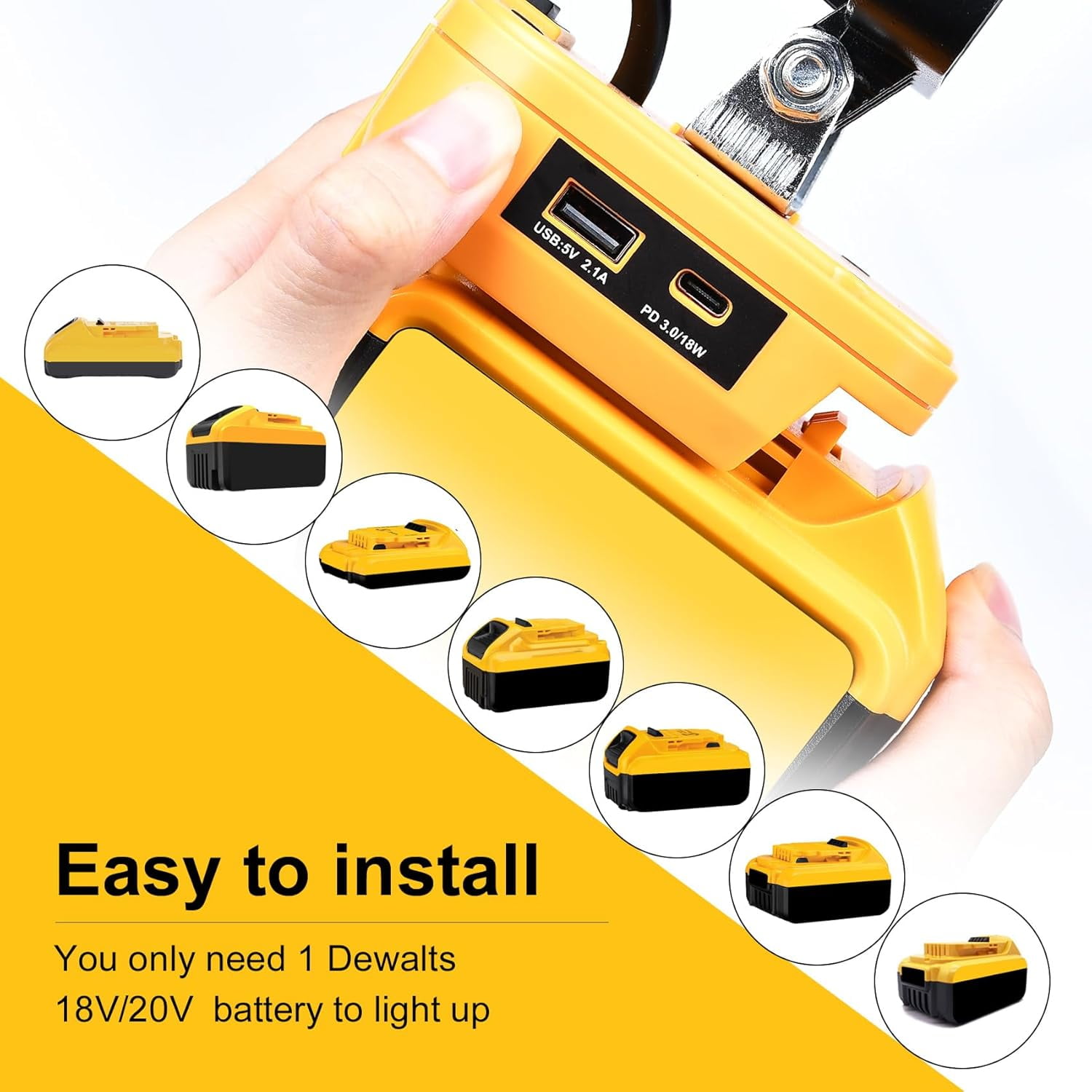 Cordless LED Work Light for Dewalt 20V Max Battery, Flood Lights Battery Light with Low Voltage Protection USB and Type C Output Port LED Light for Job Site/Camping/Power Outage - Only Tool Light