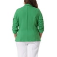 thumbnail image 4 of DARING DIVA Women's Plus Blazer 3/4 Ruched Sleeve Open Front Jacket 1X Green, 4 of 6