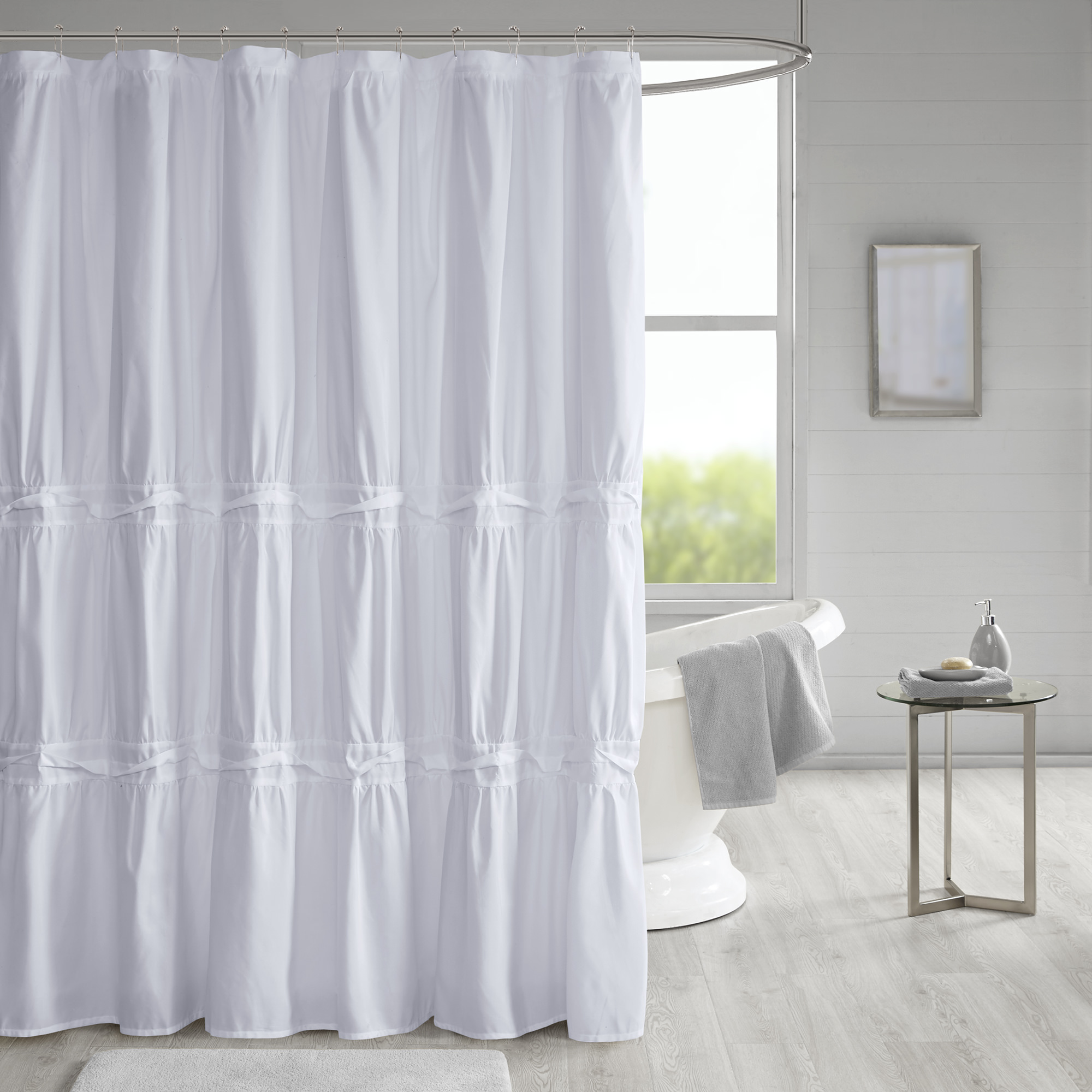 510 Design Mervyn Solid Ruched Shower Curtain with Liner