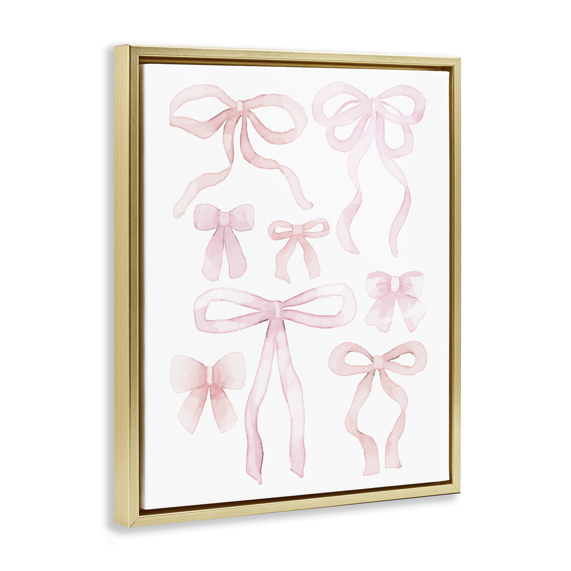 Feminine Chic Bows Gold Framed Floater Canvas Wall Art, design by Kim Allen