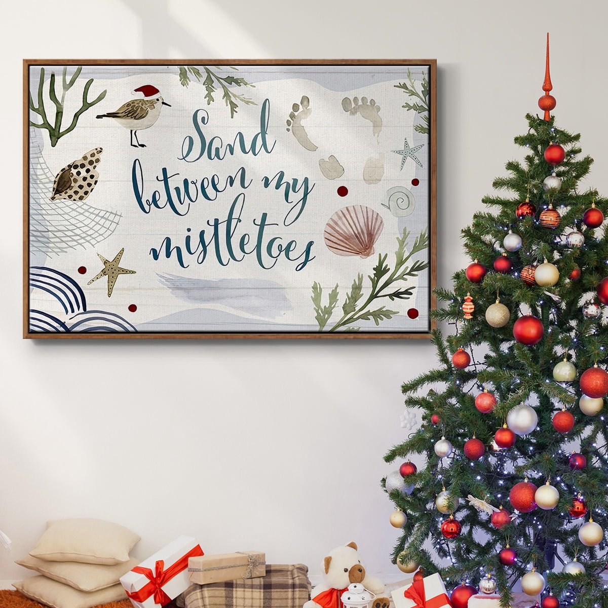 Sun-kissed Christmas Collection A - Framed Gallery Wrapped Holiday Canvas - 25 x 37 - Rosewood Frame
