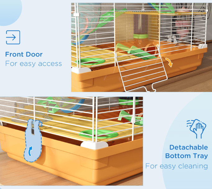 Hamster Cage 5 Tier Portable Carrier w/ Wheel & Tubes, Small Animal Habitat - Orange