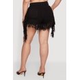 thumbnail image 4 of Women's Plus Size Fringe Hem High Waisted Denim Shorts, 4 of 4
