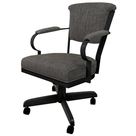 Miami Swivel Dining Caster Chair Wood Arms and Base - Cocoa Fabric - Black Metal