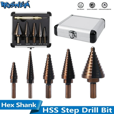 

Rosnek 5/6pcs HSS Steel Step Drill Bit Woodworking Hex High Speed Drill