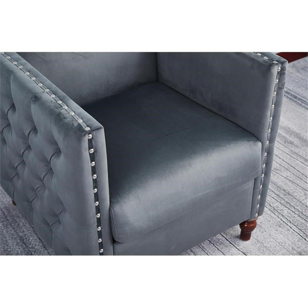 Home Square 3-Piece Set with Velvet Livingroom Sofa and 2 Chairs in Gray