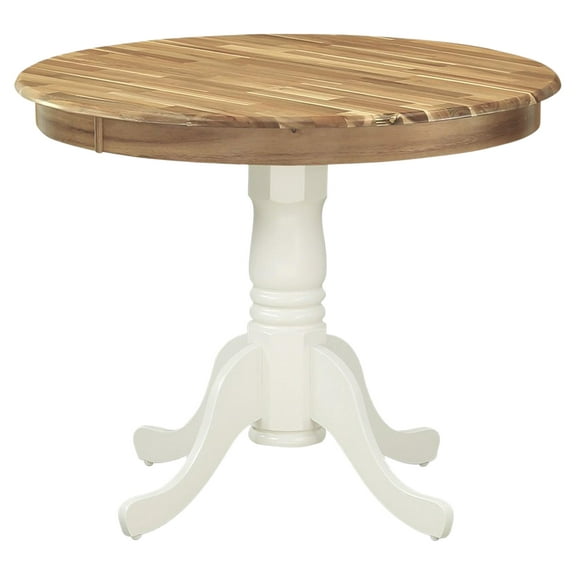 East West Furniture Antique Round Acacia Wood Dining Table in Oak/White