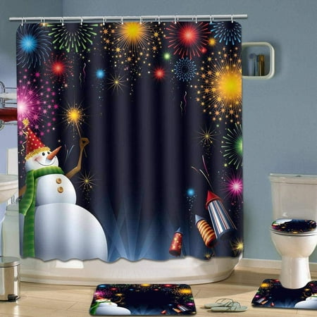 Merry Shower Curtain Sets 4, Santa Shower Curtain Liner