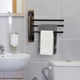 thumbnail image 3 of Swivel Towel Rack, Wall Mounted Towel Holder with 3 Tier Industrial Metal Pipe Towel Bars and Rustproof Swing Out Wooden Base for Bathroom Kitchen Pool, 3 of 7