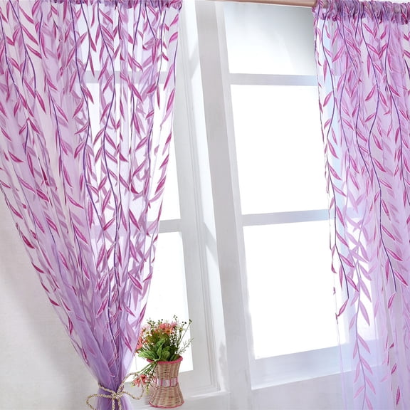 Herunwer Pastoral Style Leaf Print Voile Sheer Window Curtains, Rod Pocket Sheer Drapes Panels for Living Room Bedroom