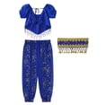 thumbnail image 4 of Alvivi Kids Girls Belly Dance Outfits Sequin Tassels Crop Top with Bloomers Pants Fancy Dress Up Blue 3Pcs/Set 9-12, 4 of 7