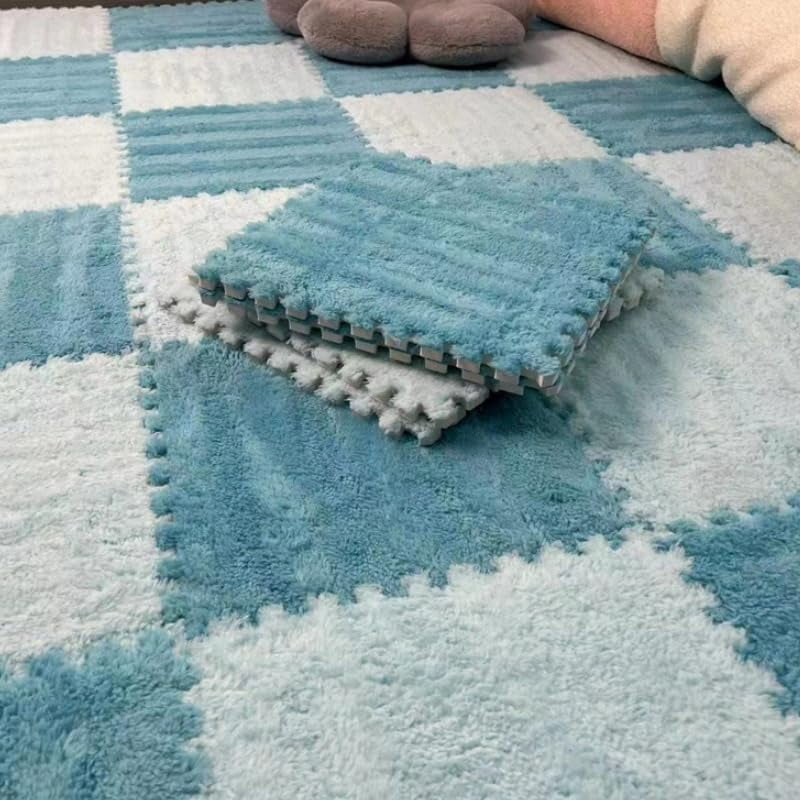10Pcs Plush Foam Floor Mat,Plush Interlocking Carpet Tiles,Anti-Slip Square Puzzle Floor Mat,EVA Foam Area Rugs for Bedroom Playroom