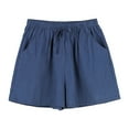 thumbnail image 2 of Tiqkatyck Short Pants for Women, Women's Spring Summer Solid Cotton Li Nen Shorts with Split Pocket Casual Pants, Pants for Women Blue, 2 of 5