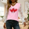 thumbnail image 5 of Craaazy Women's V-Neck Sheer Long Sleeve Valentines Graphic Shirts Gifts, 5 of 6