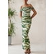 thumbnail image 5 of Vestido largo PRETTYGARDEN para mujer, ajustado fruncido, estampado floral S, verde militar oscuro, 5 of 9