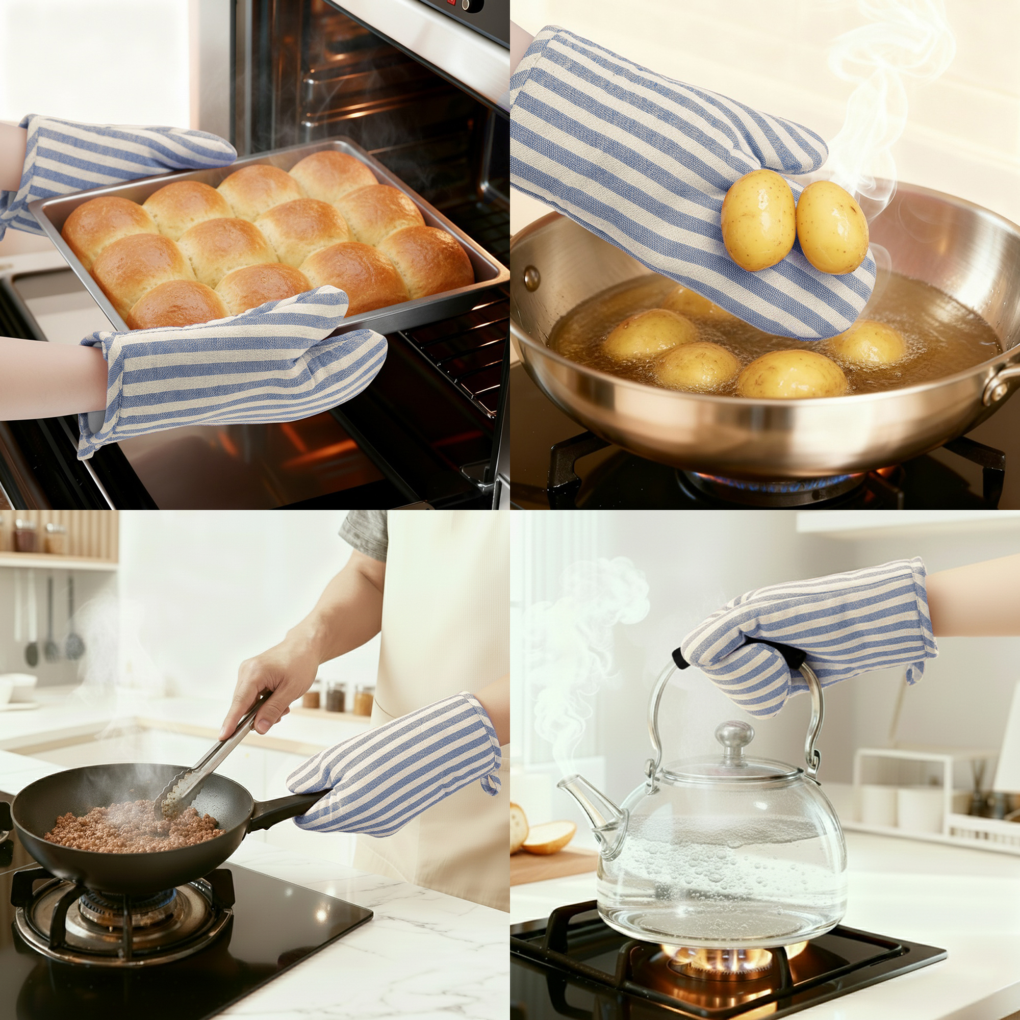 Unique Bargains Soft Oven Mitts Heat-Resistant Cooking Gloves Blue 10.6x6.7inch
