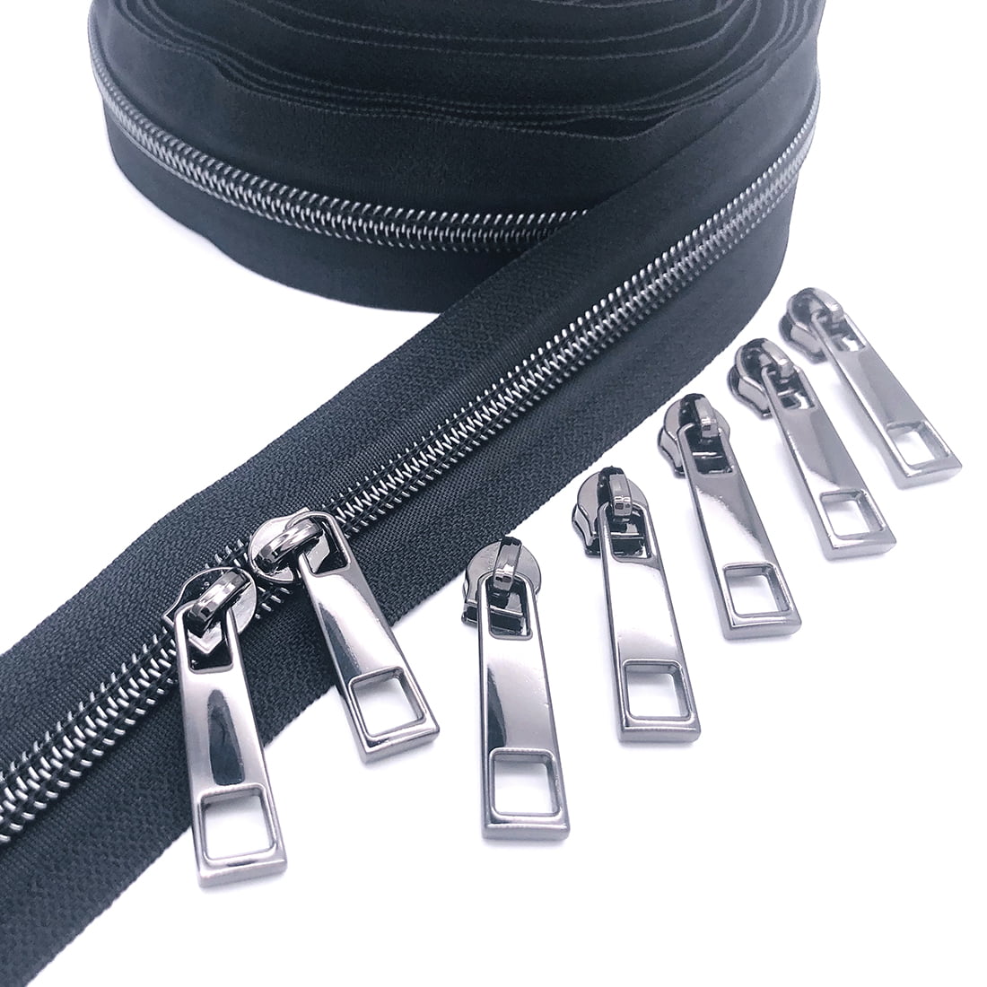 Goyunwell #5 Zipper Pulls Metal Silver Zipper Pulls Bulk 20pcs Zipper Slider Coil Zipper Pull Charms Nylon Zipper Pulls for Purse Handbag Making Craft