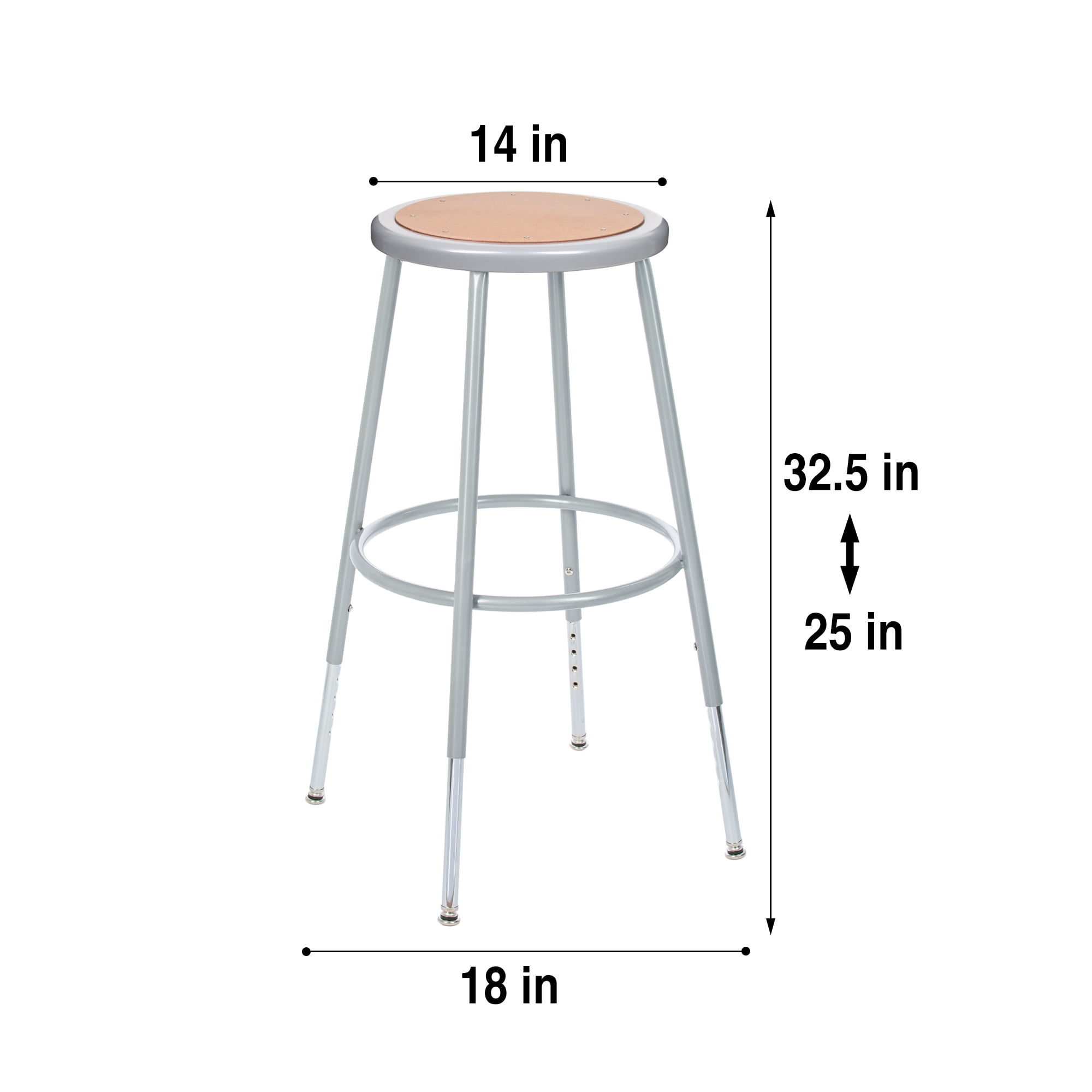 Hampden Furnishings Flynn Collection 25"-33" Height Adjustable Steel Stool, Grey, 2 Pack