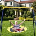 thumbnail image 2 of Heavy-Duty 550lb Capacity Outdoor Swing Stand, 71" Tall Steel Frame, 360° Swivel, Adjustable Ropes, Waterproof Saucer Design for Backyard, Porch, Garden (Swing Not Included), 2 of 15