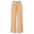 thumbnail image 7 of Crinkle Textured Womens Striped Wide Leg Pants Drawstring High Waist Loose Flowy Trousers with Pockets Daily Beach Loungewear Pants Beige, 7 of 7
