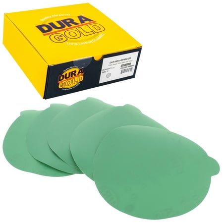 Dura-Gold Premium 6 Green Film PSA Sanding Discs - 600 Grit (Box of 25) - Self Adhesive Stickyback Sandpaper for DA Sander Finishing Fine Cut Abrasive - Sand Auto Car Paint Woodworking Wood
