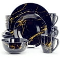 thumbnail image 4 of Elama Fine Marble 16 Piece Porcelain Dinnerware Set in Dark Blue with Gold Veining, 4 of 6