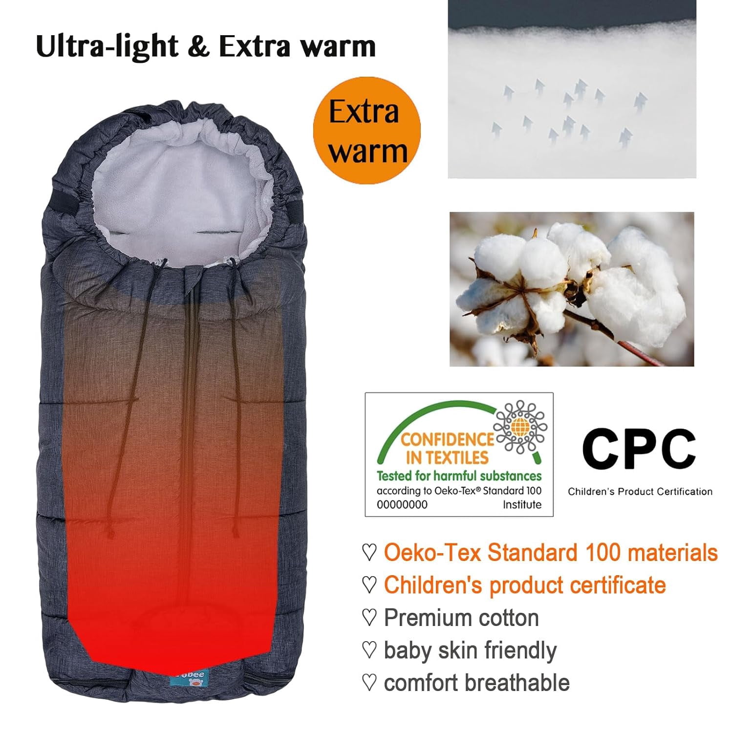 Winter Waterproof Warm Stroller Bunting Bag, Center and Botton Open for Easy in and Temperature Control, Multi Use, Toldder Size, Grey
