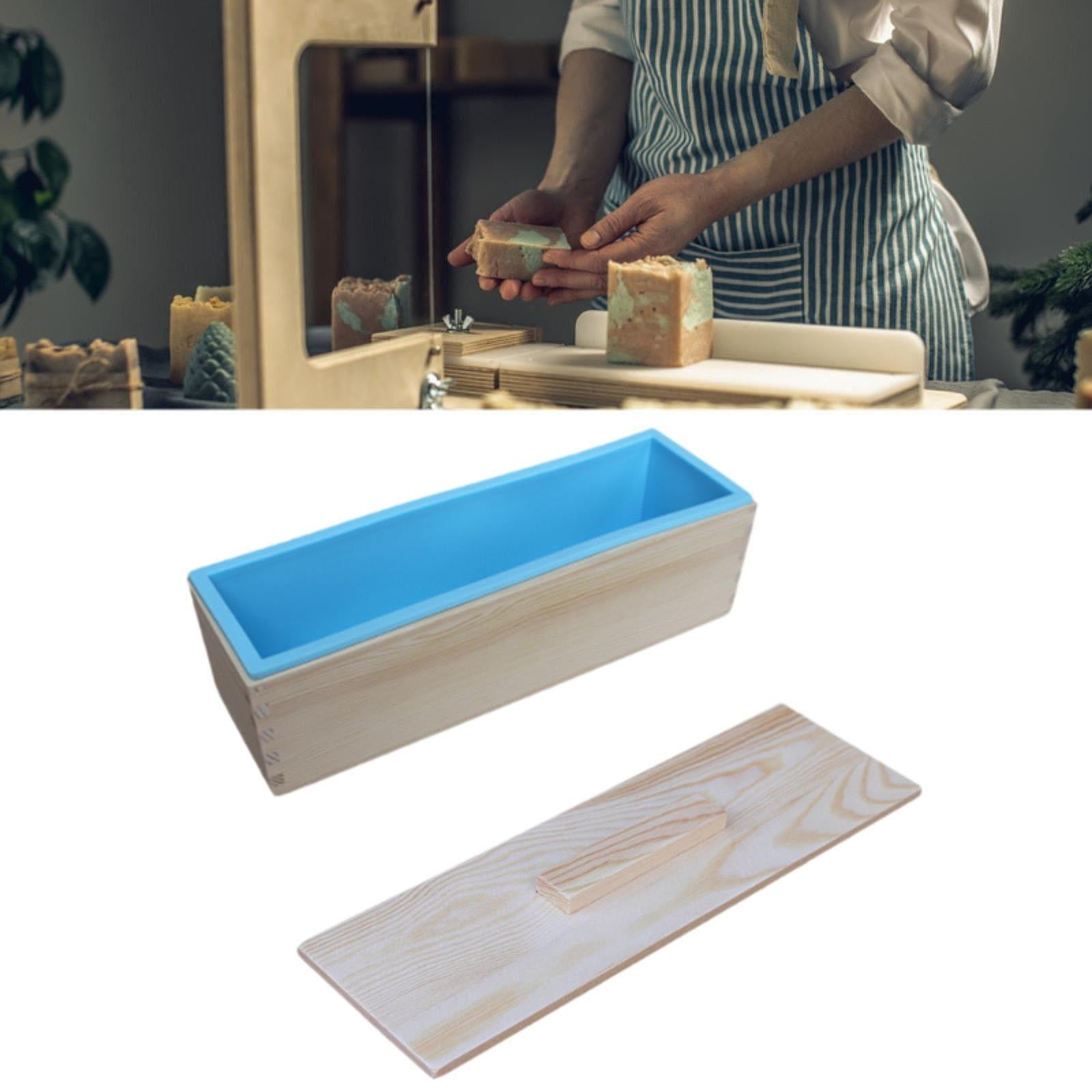 FVDPWYE Rectangle Handmade Soap Mould with Wood Box for Candles Making Soap Supplies Blue