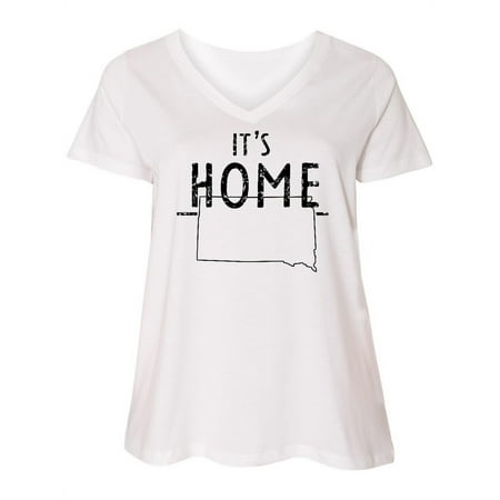 

Inktastic It s Home- State of South Dakota Outline Distressed Text Women s Plus Size V-Neck