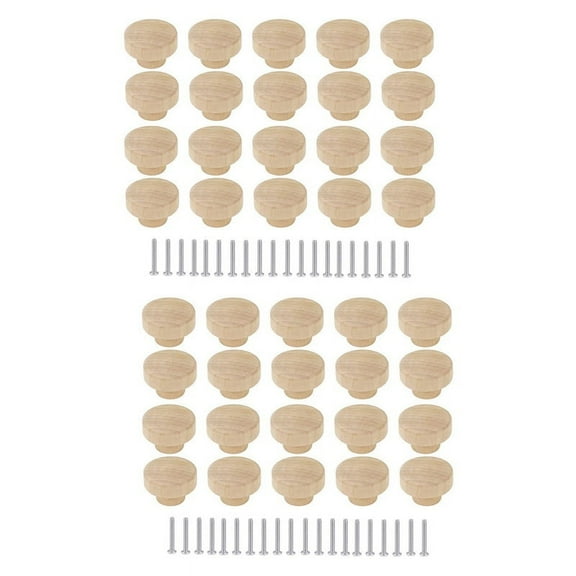 40Pcs Round Unfinished Wood Drawer Knobs 35mm Dia Wood Furniture Cabinet Dresser Pulls