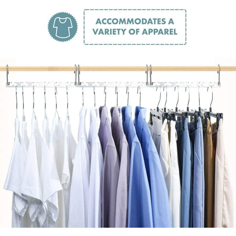 NOGIS Clothes Hangers Smart Closet Saver Pack of 8 Heavy Duty Chrome Steel Space Saving Wonder Hanger Wardrobe Organizer System for Wrinkle Free