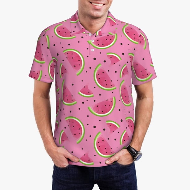 Fotbe Watermelon Camiseta Polo de Golf para Hombre con Estampado – Camisa Deportiva Transpirable con Cuello Abotonado-Large