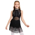 thumbnail image 3 of Aislor Girls Mesh Splice Rhinestone Sleeveless Tassel Dress Samba Jazz Tap Modern Latin Salsa Dancewear Black 14, 3 of 7