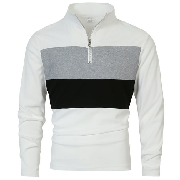 pstuiky camisas de manga larga para hombre, Camisa informal para hombre con media cremallera, color block, cuello alto y mangas largas salir tops xl