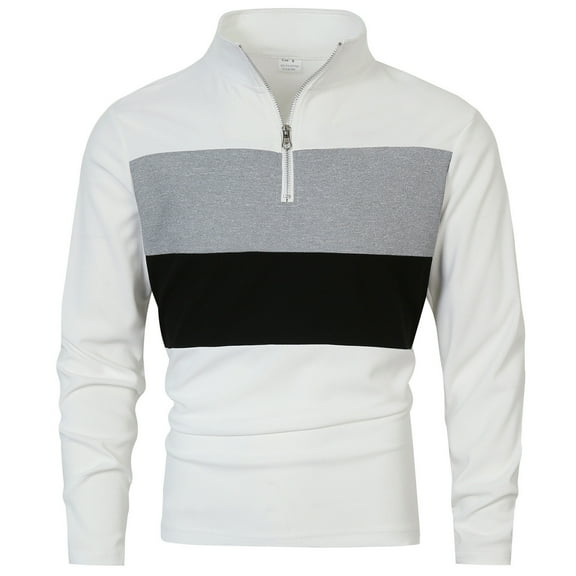 asjyhkr Mens Sweatshirts Zipper Stand Collar Long Sleeve Color Block Breathable Running Workout Gym Shirts