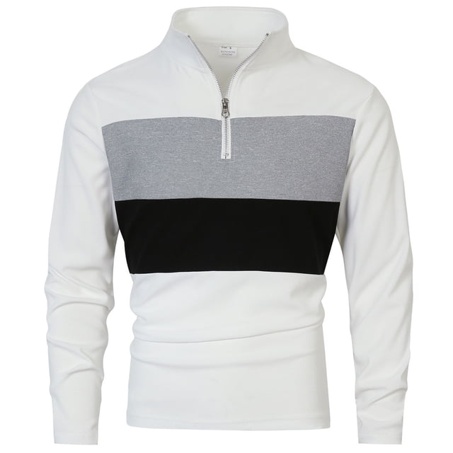 Blusa y camisa de manga larga con cuello alto para hombre, estilo informal, media cremallera, bloqueo de color, cuello alto, manga larga, abrigo de poliéster para hombre
