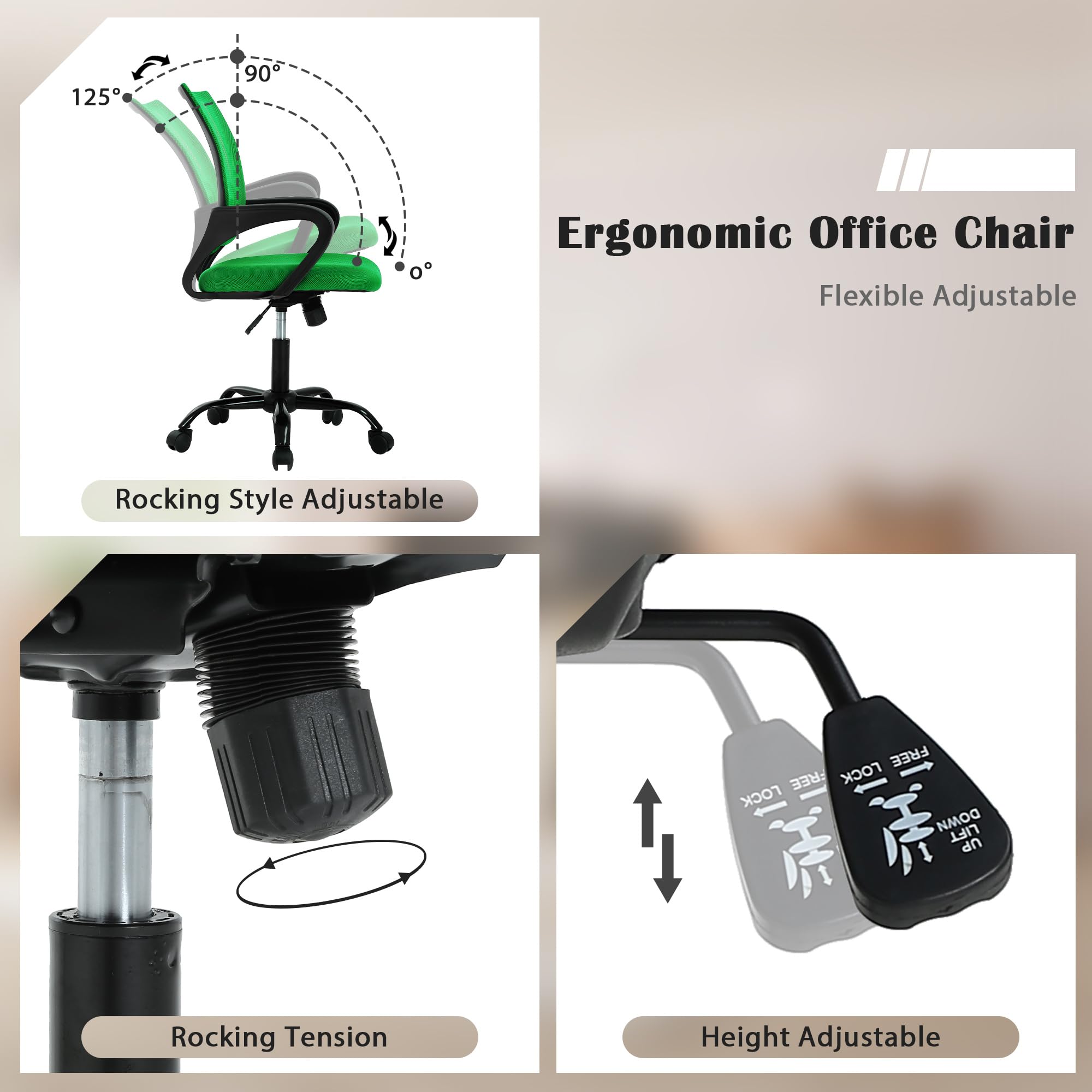 CL.HPAHKL Ergonomic Office Chair Set of 2, Mesh Computer Desk Chair with Mid-Back Support & Armrests, Adjustable Height Swivel Task Chair for Home Office, Study, Gaming, Green
