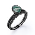 thumbnail image 4 of JeenMata Prong Milgrain Bezel - 1.75 TCW Oval Shaped Moss Green Agate with Lab Created Black Diamond - Pave Filigree Bridal Set, 4 of 6