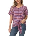 thumbnail image 4 of Sexy Dance Womens Loose Henley Striped Tunic Blouse Short Sleeve Button Down T Shirts Tie Front Knot Tops Summer Beach V-Neck Basic Tee, 4 of 4