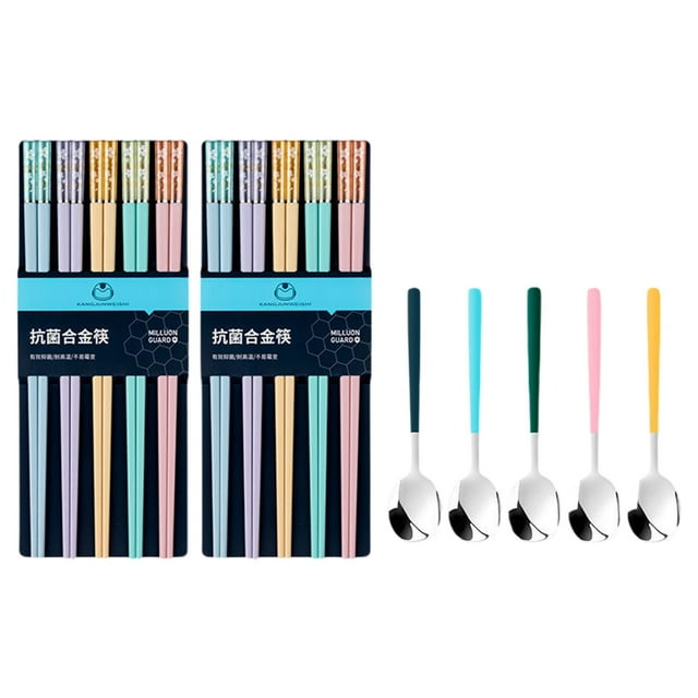 Alloy Chopsticks Set with Matching Spoons, Anti-Bacteria Proof Design for Healthy Dining, Dishwasher Safe Reusable Utensils, One-Person-One-Set Color Coding
