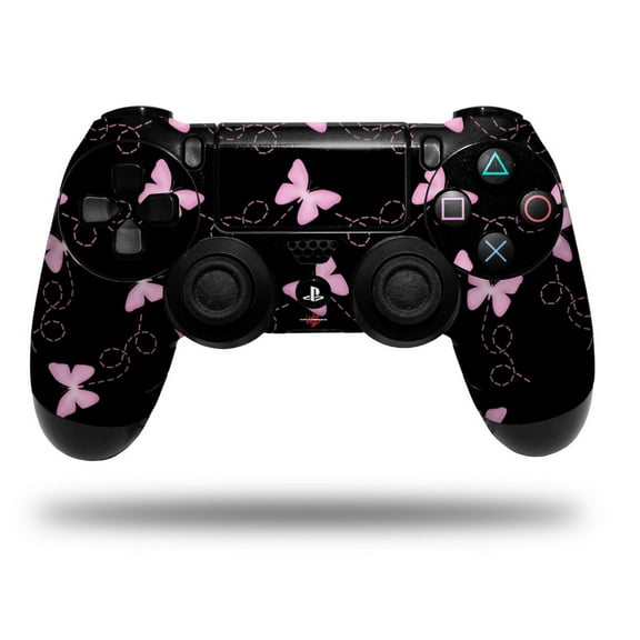 Skin Wrap for Sony PS4 Dualshock Controller Pastel Butterflies Pink on Black (CONTROLLER NOT INCLUDED)